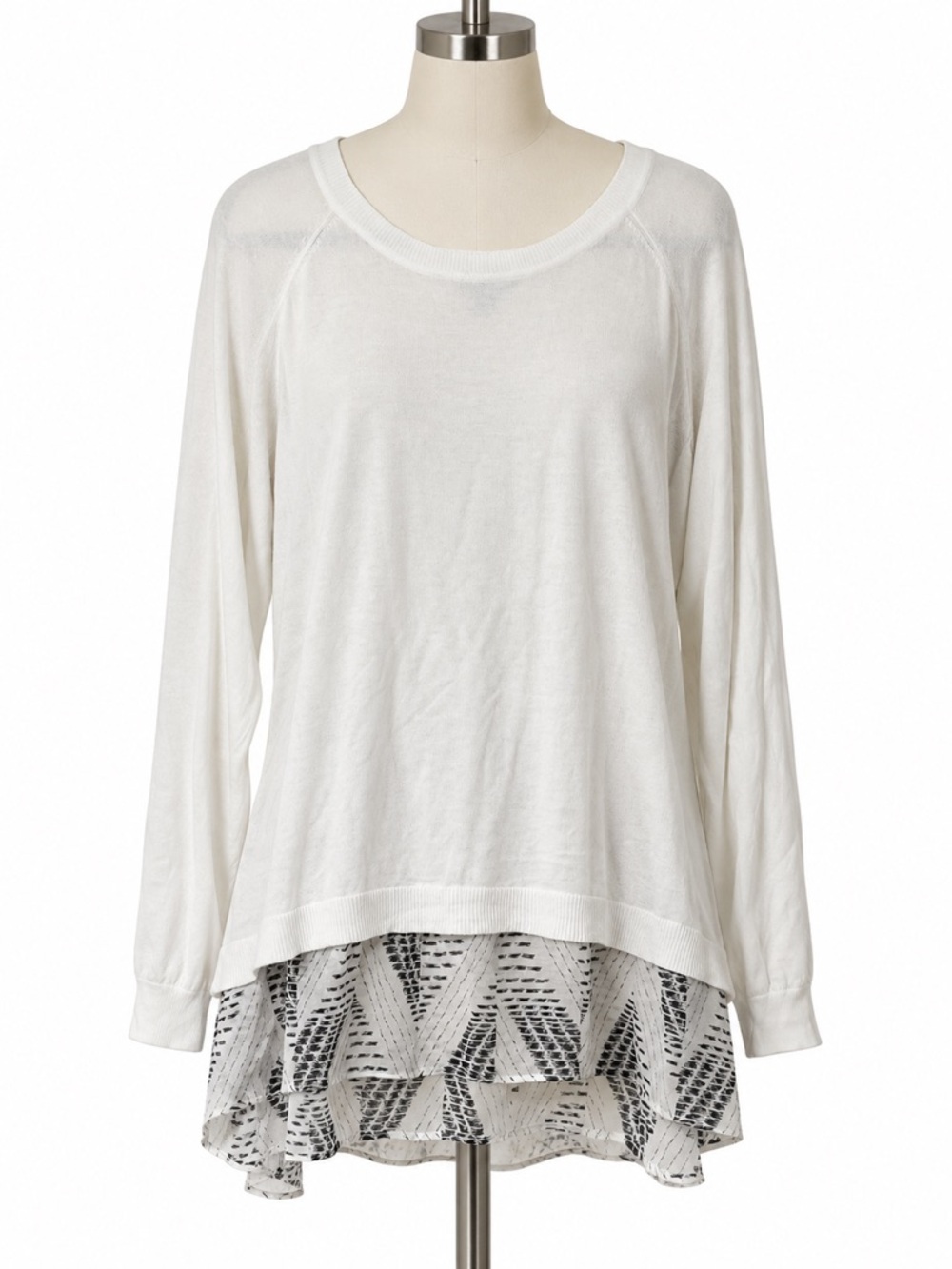 a.n.a White Layered Long-Sleeve Tunic with Patterned Hem
